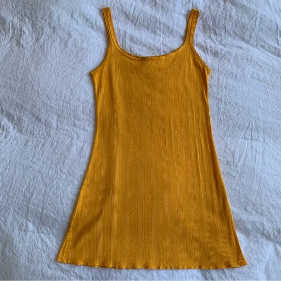 Doen Cynthia Cotton Tank Mini Dress Jonquille Apolline Pointelle Yellow Gold - Picture 8 of 13